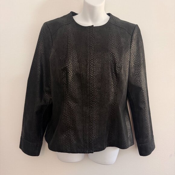 Alfani Petite Genuine Leather Jacket | Snakeskin Embossed | Satin Lined | Sz M - Picture 4 of 11